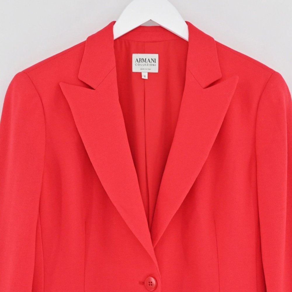 VTG 90s ARMANI COLLEZIONI Womens Size 12 Blazer Red Virgin Wool Career Office - Picture 2 of 9